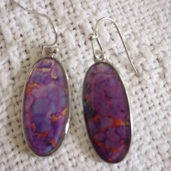 NEW! Stunning Silver & Purple Oval Earrings FRENCH HOOKS - FLIRTY FUN - Picture 3 of 7